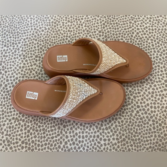 Fitflop womens f-mode platform woven raffia tan sandals - Picture 4 of 10